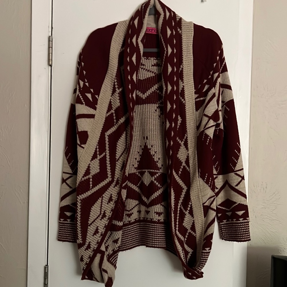 Maroon and Tan Aztec Cardigan